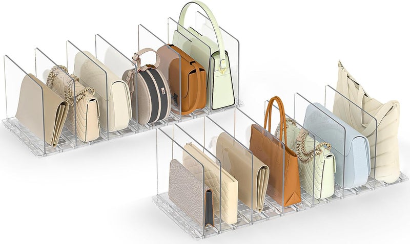 SortNStore Bag & Purse Organizer for Closet: Adjustable Clear Handbag Storage Shelf - Plastic Clutch Dividers for Closet Organizers and Storage - Keep Carteras & Pocketbook Upright - Image 1